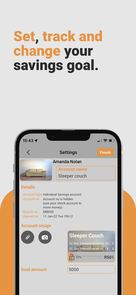 Bank Zero - Interface of the Bank Zero app for setting and tracking personal savings goals.