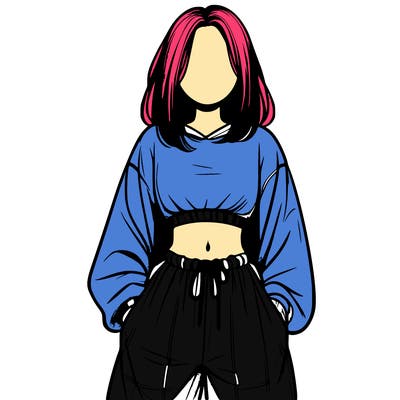realistic girl faceless with baggy pants and a crop top