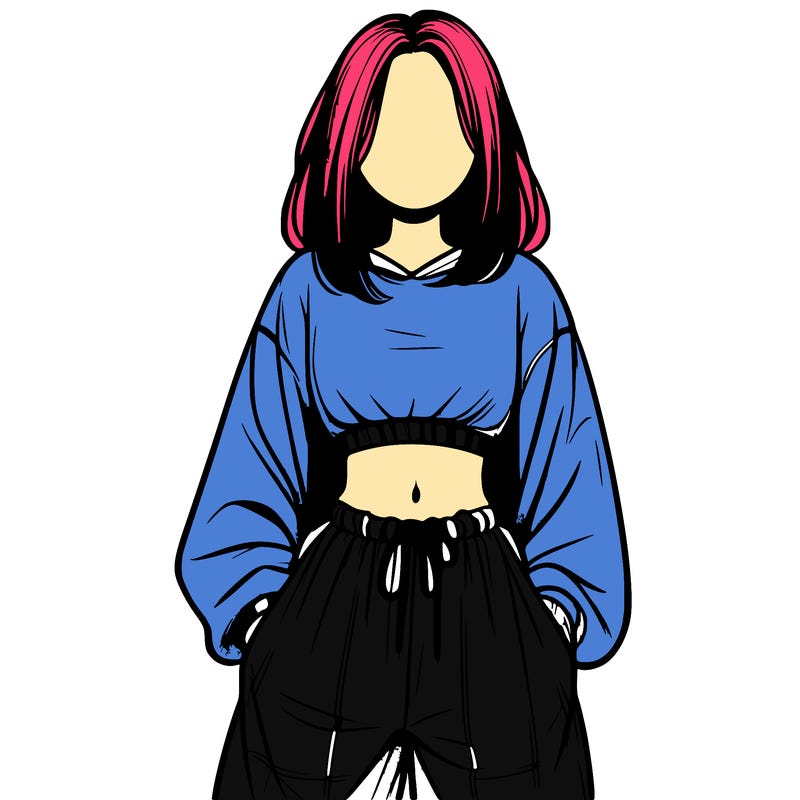 realistic girl faceless with baggy pants and a crop top