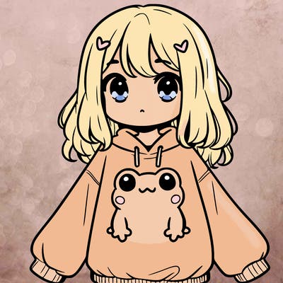 girl wearing frogging sweatshirt