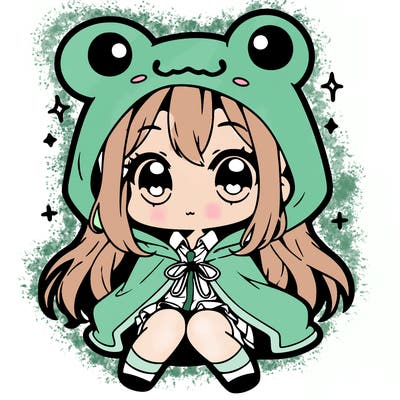 chibi girl with frog hoodie