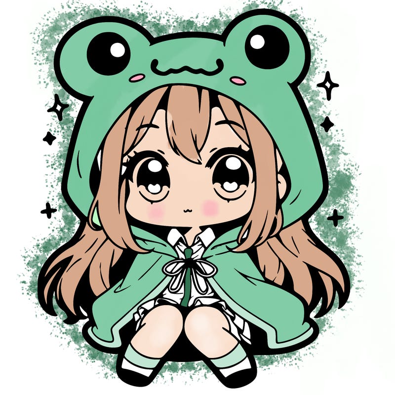 chibi girl with frog hoodie