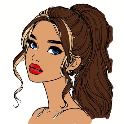 realistic girl with a ponytail on her hair and lips