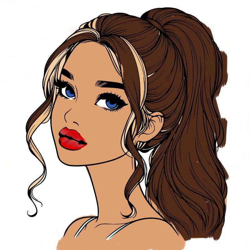 realistic girl with a ponytail on her hair and lips