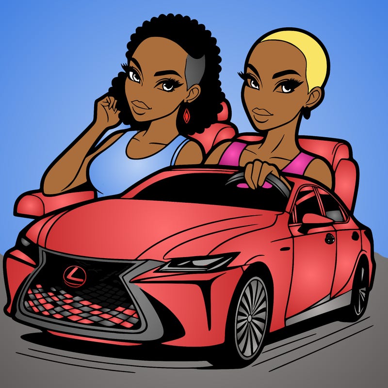 2 african american ridining in a lexus one of the girls us bald