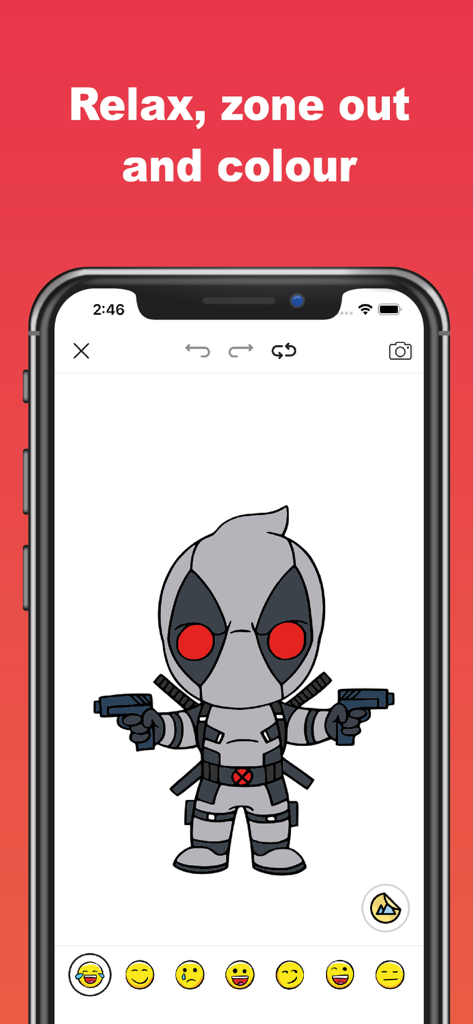 Colortnite: Nite Coloring Game - Tela de smartphone exibindo a interface do aplicativo Colortnite com um personagem para colorir e ferramentas de desenho.