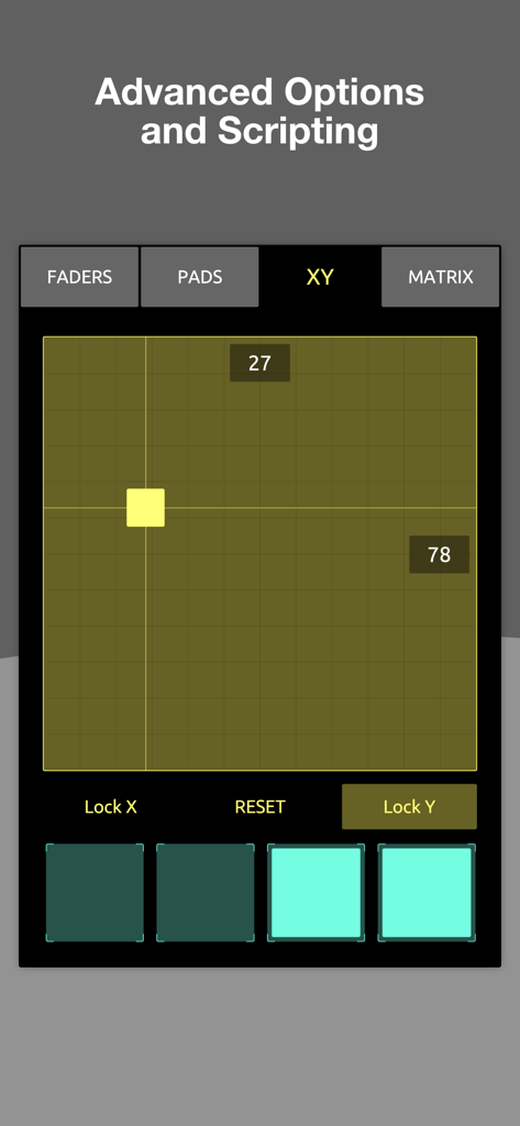 TouchOSC - TouchOSC mobile app interface featuring an XY pad controller with advanced scripting and coordinate tracking