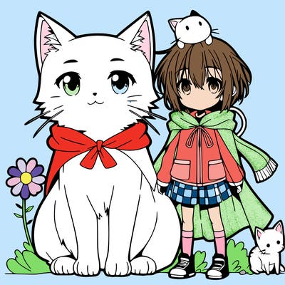 anime cat with anime child