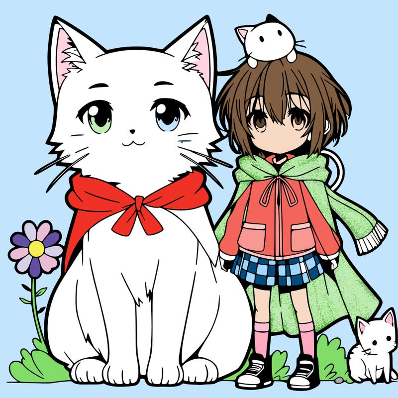 anime cat with anime child