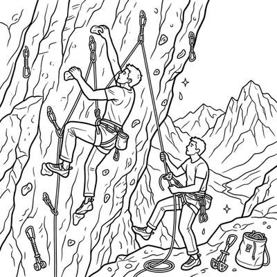 Scale new peaks with this thrilling coloring page featuring two dedicated sport climbers navigating a challenging rock face. Capture the essence of strength and determination as you bring this dynamic outdoor adventure to life with your favorite colors.