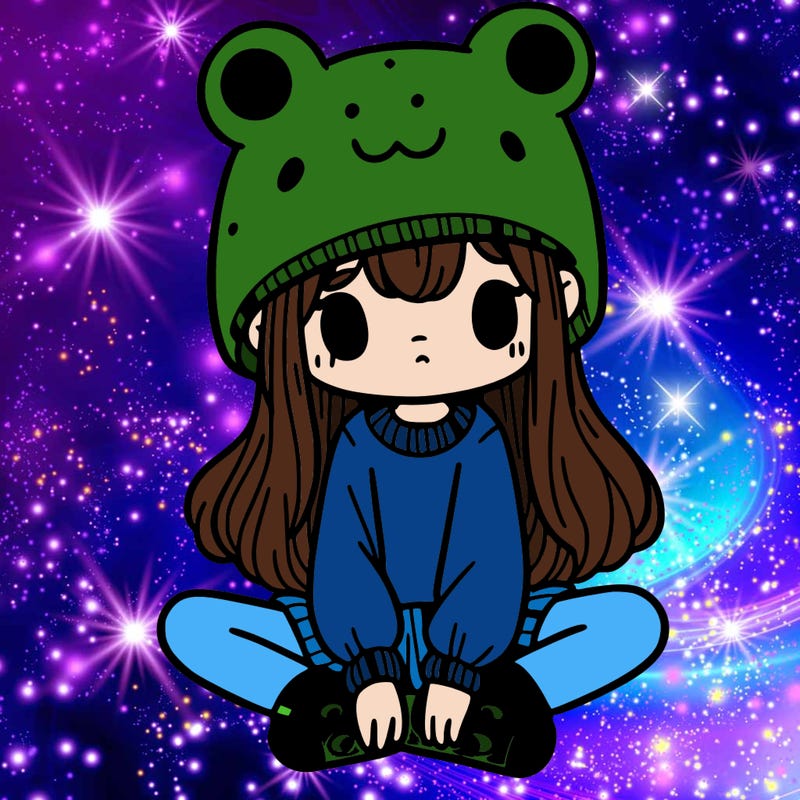 a girl wearing a frog hat and some frog socks
