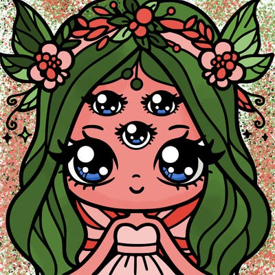 pretty lady with four eyes and fairy wings