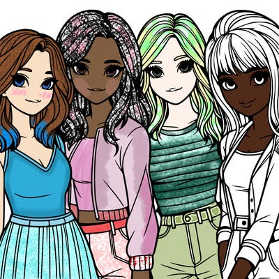 a group of girls realistic