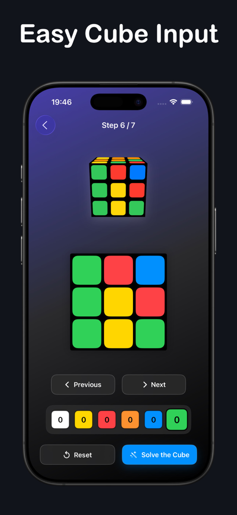 Cube Solver for Rubiks 3x3 2x2 - Manual color input interface for a 3x3 Rubik's cube in the solver app