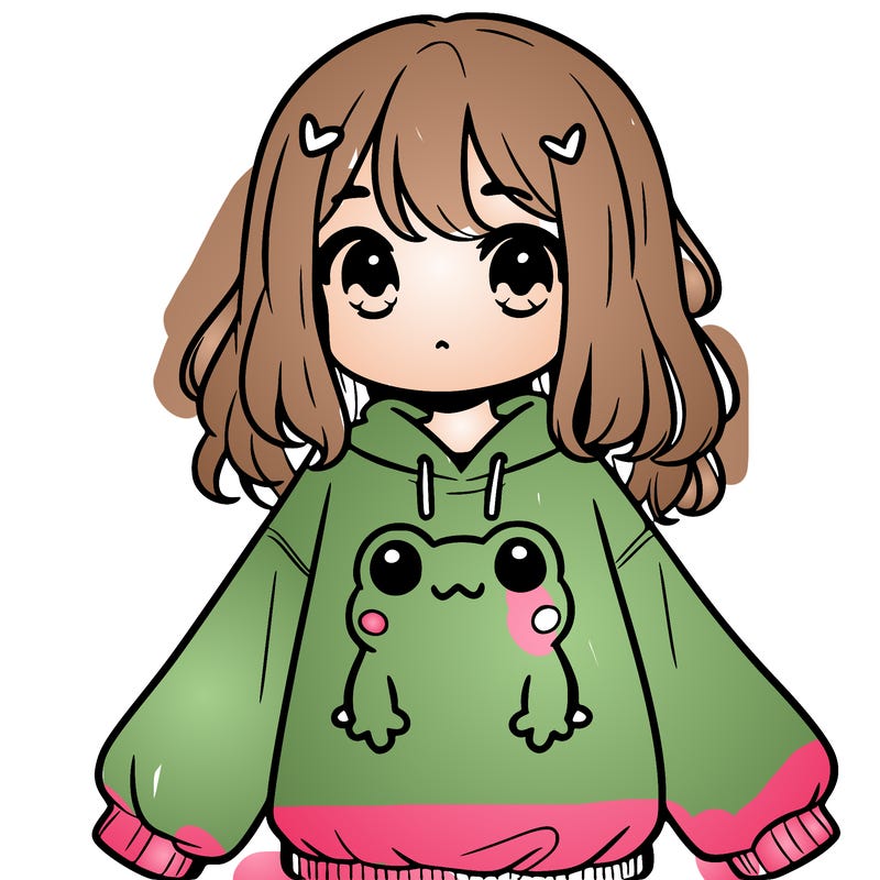 girl wearing frogging sweatshirt
