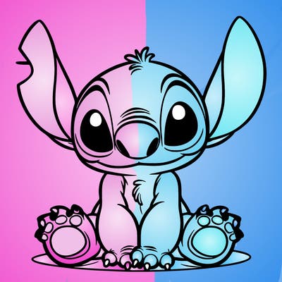 stitch sitting down being cute hands-down