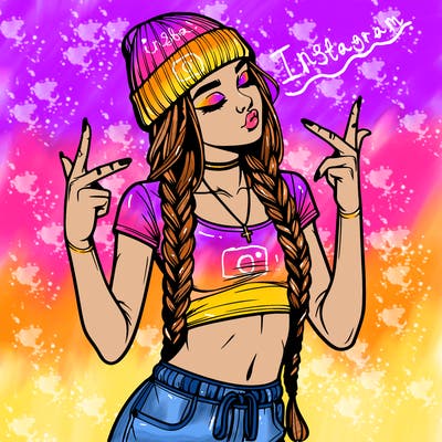 realistic teenage girl with braids and a beanie and crop top doing 🫶🏼