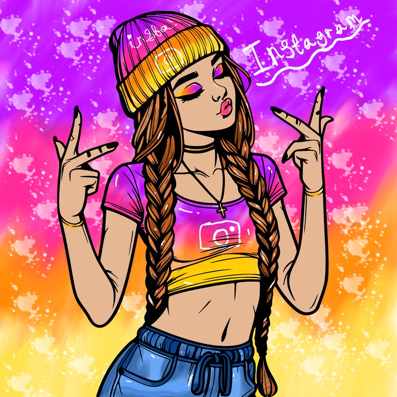 realistic teenage girl with braids and a beanie and crop top doing 🫶🏼