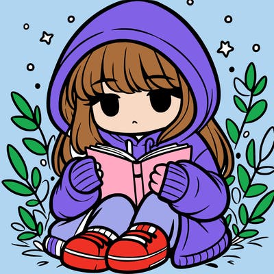girl in oversized hoodie reading a book