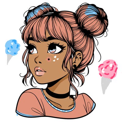 realistic girl with spacebuns