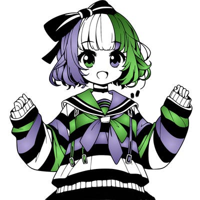 a realistic anime girl dressed up as beetle juice