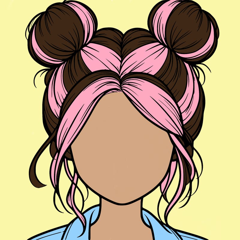 realistic girl with buns on the top of her hair