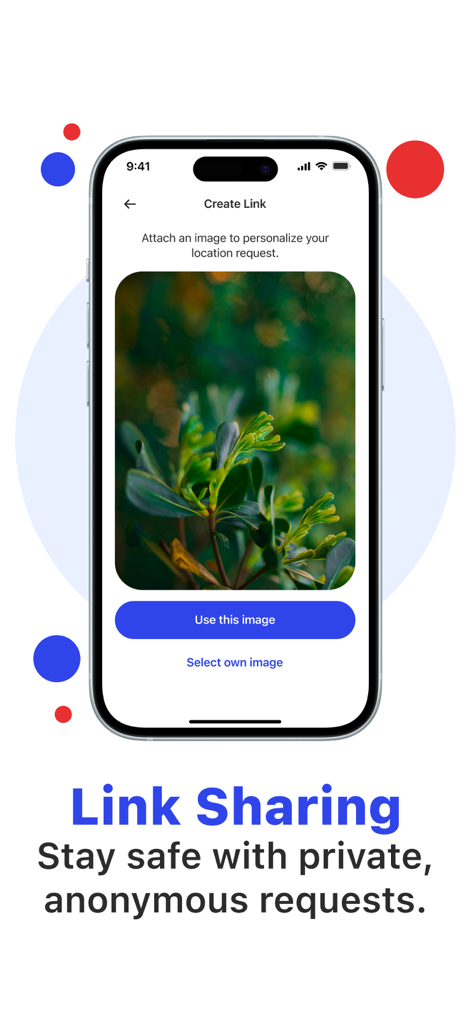 Location Tracker Cell Find GPS - An iPhone screen displaying the link sharing feature for personalizing location requests with images in the Location Tracker app.