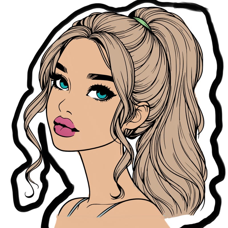 realistic girl with a ponytail on her hair and lips