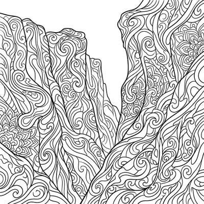 Unleash your creativity on a mesmerizing landscape of psychedelic cliffs. This intricate design features swirling rock formations and organic patterns, offering a unique coloring challenge.
