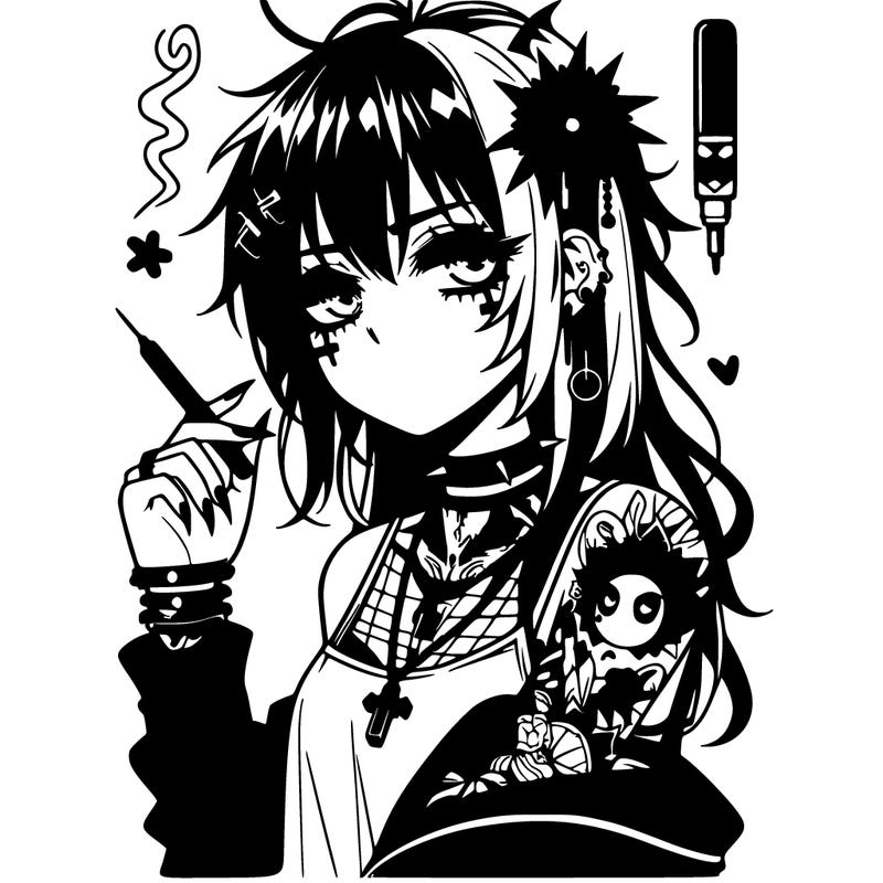 pretty and edgy gothic anime girl