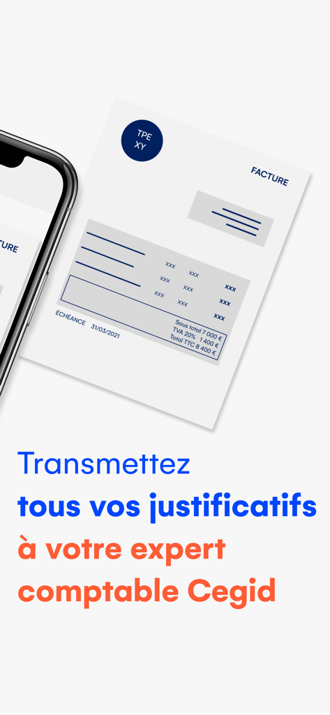 Cegid Flow - Un smartphone et une facture commerciale illustrant la soumission d'un document numérique à un expert-comptable Cegid