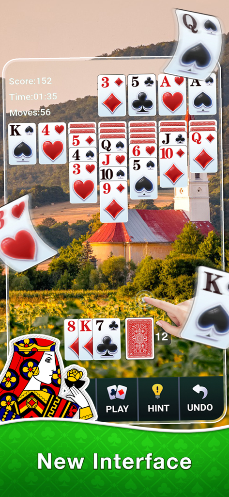 Solitaire-Brain Training - Solitaire card game with a scenic nature background and modern user interface.