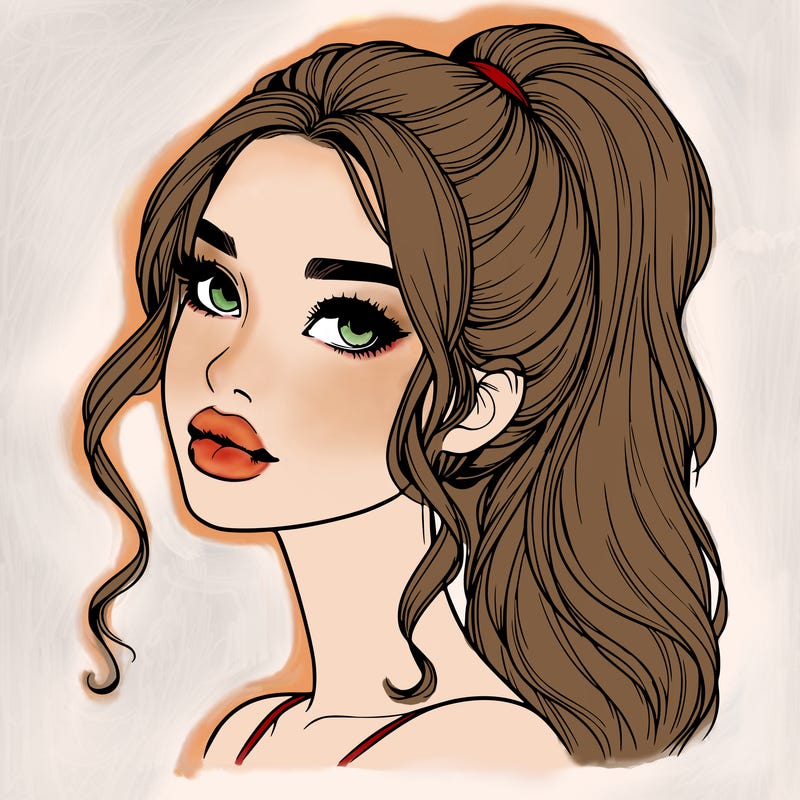 realistic girl with a ponytail on her hair and lips