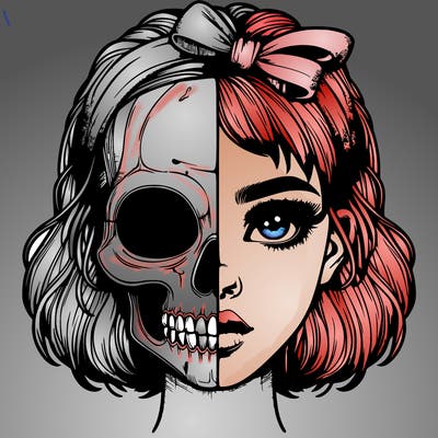 realistic girl with half skull mask