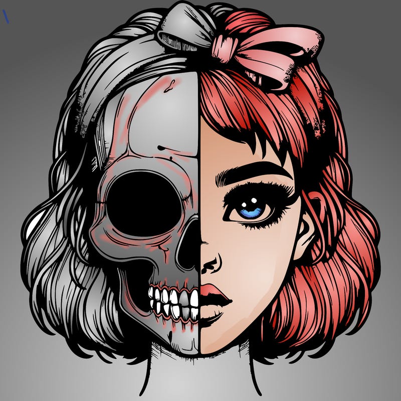 realistic girl with half skull mask