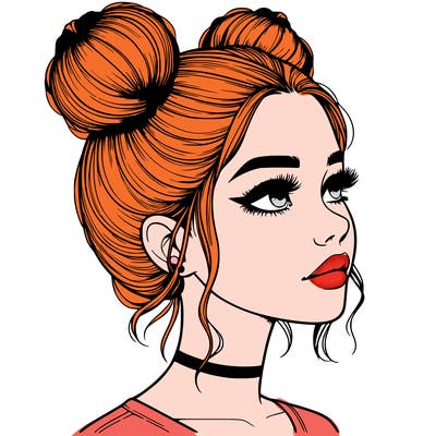 realistic girl with buns on the top of her head