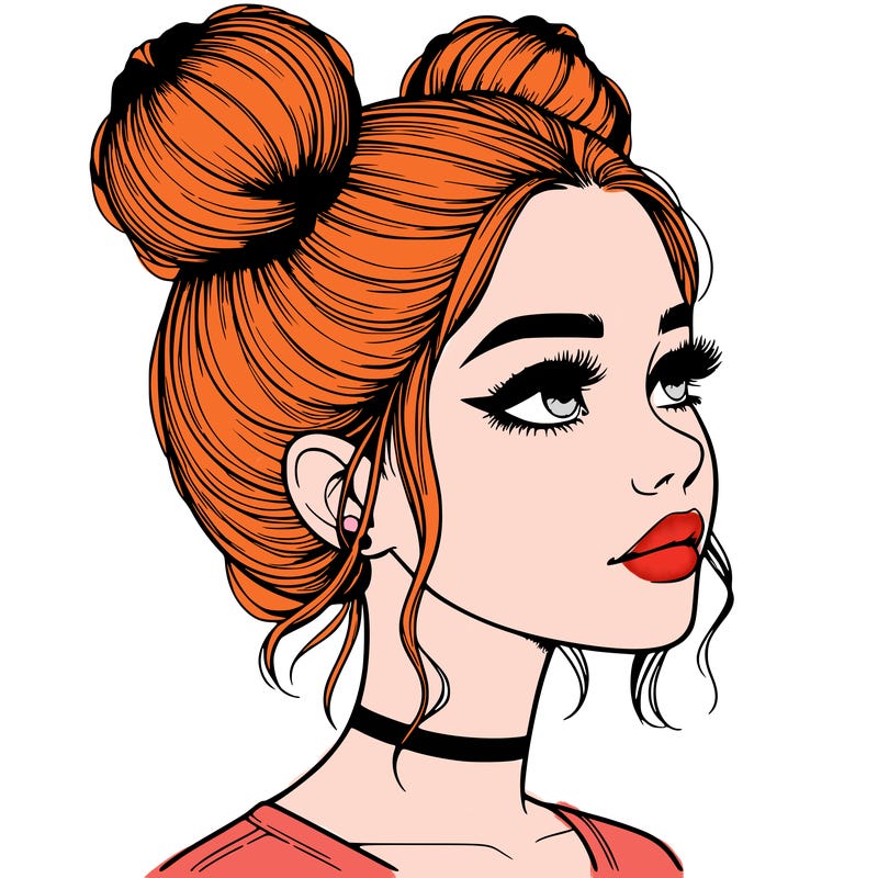realistic girl with buns on the top of her head