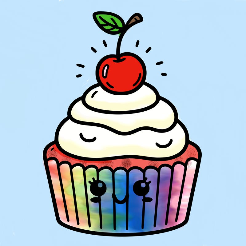 cupcake with a smile and a cherry on top