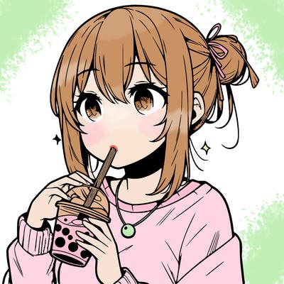 manga character drinking boba