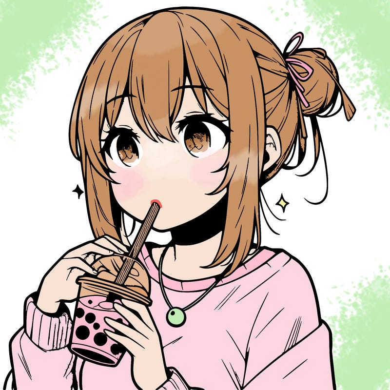 manga character drinking boba