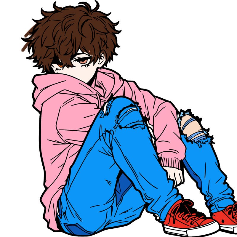 a male hoddie ripped jeans messy hair anime