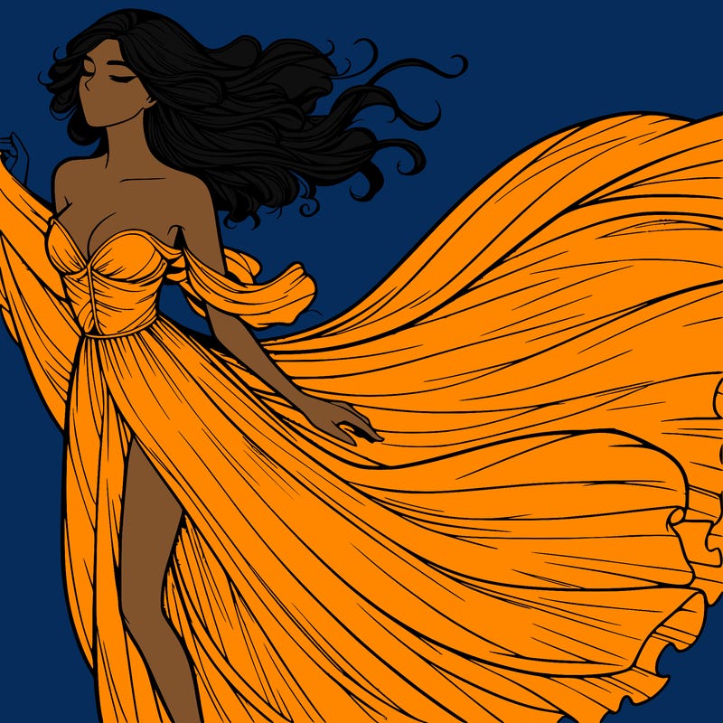 realistic woman in dress flowing the the wind