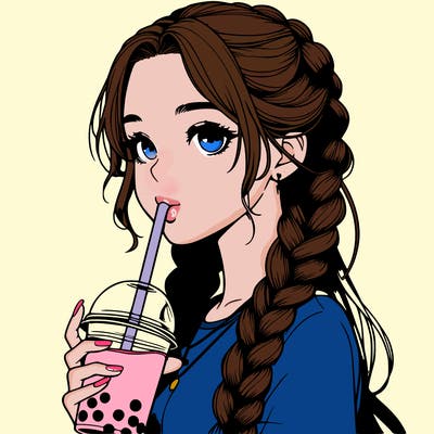 realistic girl with braided hair drinking boba