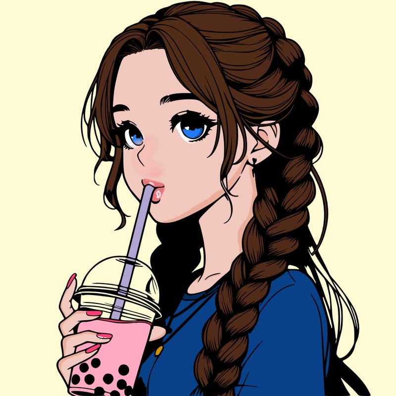 realistic girl with braided hair drinking boba