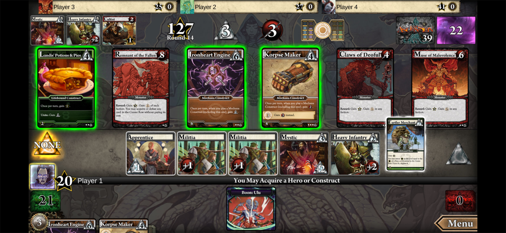 Ascension: Deckbuilding Game - Gameplay screenshot of Ascension Deckbuilding Game showing fantasy cards and strategy board