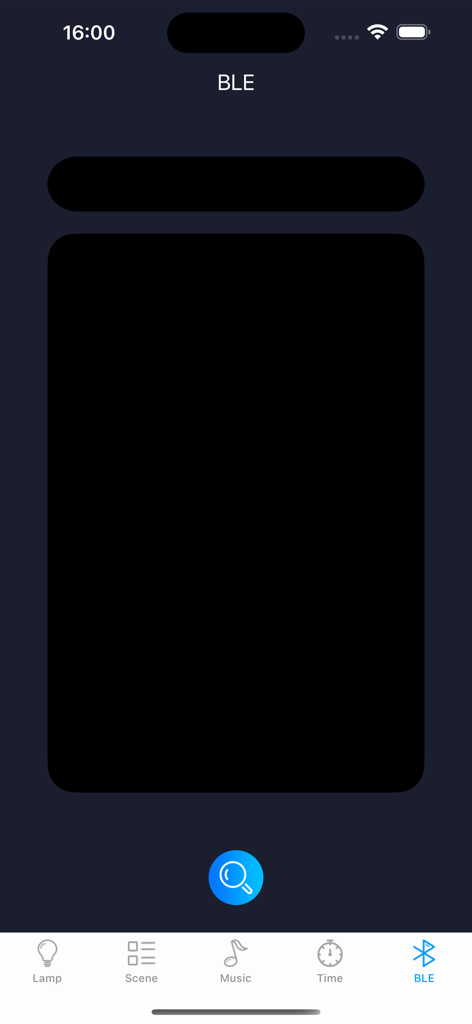 Smart Lamp Pro - Bluetooth device pairing screen of the Smart Lamp Pro app with navigation icons for lamp, scene, music, and time