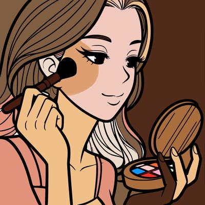 little girl putting on makeup