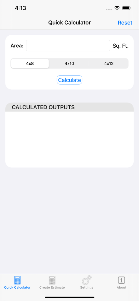 Calculate Drywall - Quick calculator interface for drywall material estimates showing area input and sheet size selection