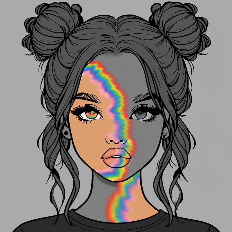 realistic girl with two buns in hair and lips