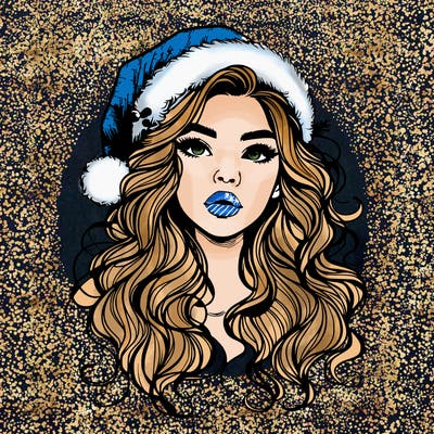 realistic christmas girl with wavy hair and lips